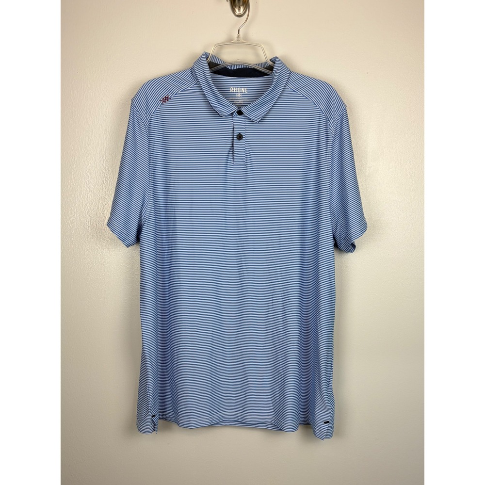 Rhone‎ Mens Commuter Striped Performance Stretch Polo Shirt XXL Blue White Golf